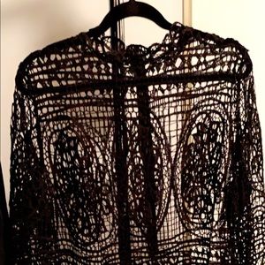 Lane Bryant Black Crochet• Bell Sleeve Blouse•